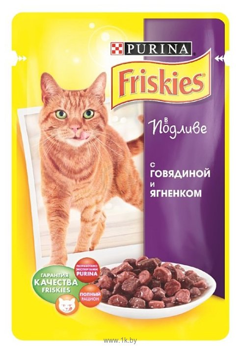 Фотографии Friskies (0.1 кг) 1 шт. Для взрослых кошек с говядиной и ягненком в подливе