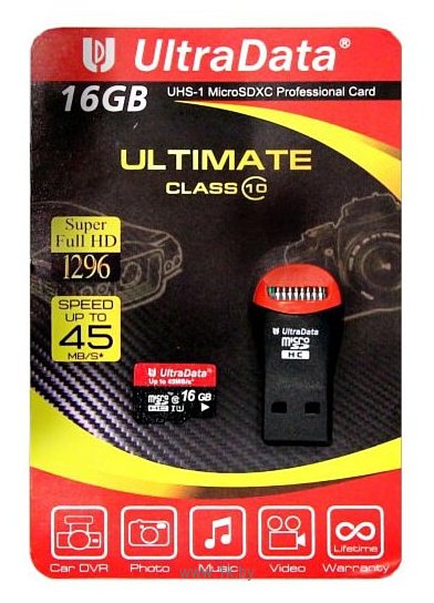 Фотографии UltraData Ultimate microSDHC class 10 UHS-I U1 16 GB + USB Card Reader