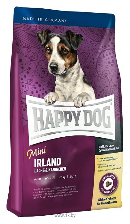 Фотографии Happy Dog (4 кг) Supreme - Mini Irland для взрослых собак мелких пород с лососем и кроликом