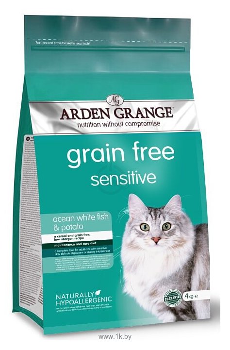 Фотографии Arden Grange (4 кг) Adult Cat Sensitive океаническая белая рыба и картофель сухой корм беззерновой, для взрослых кошек с деликатным желудком и/или чувствительной кожей