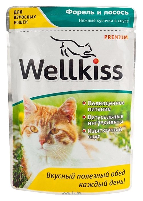 Фотографии Wellkiss Нежные кусочки форель и лосось для кошек пауч (0.1 кг) 1 шт.