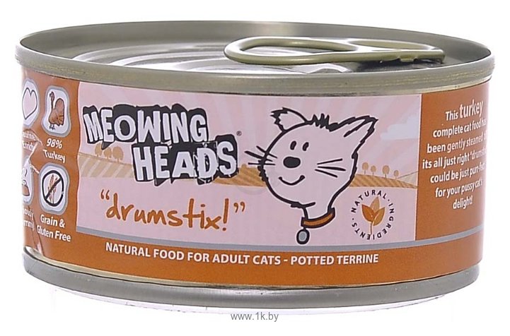 Фотографии Meowing Heads (0.1 кг) 1 шт. Консервы для кошек Аппетитная индейка