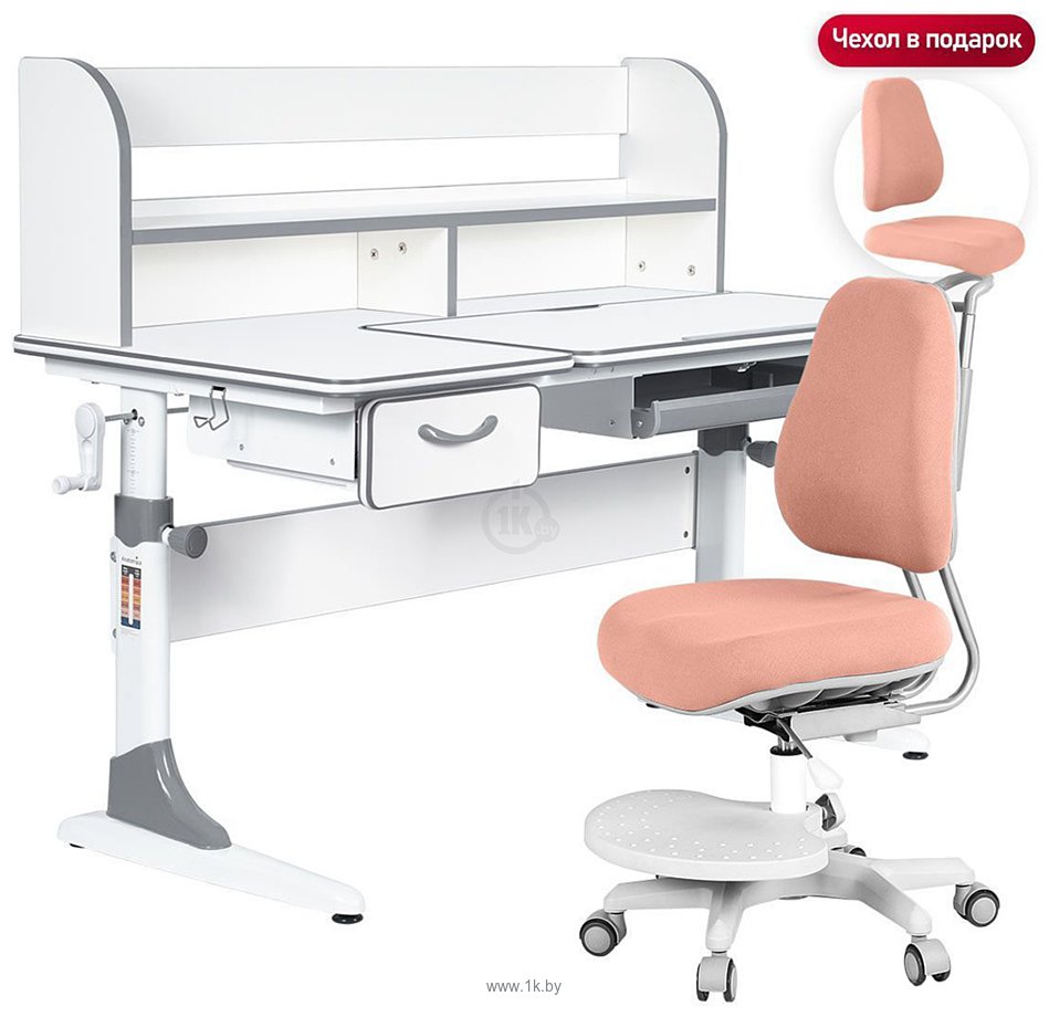 Фотографии Anatomica Study-120 Lux + надстройка + органайзер + ящик со светло-розовым креслом Ragenta (белый/серый)