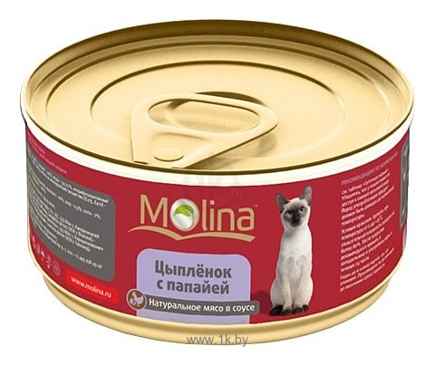 Фотографии Molina (0.08 кг) Консервы для кошек Цыпленок с папайей в соусе