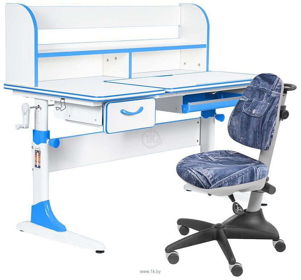 Фотографии Anatomica Study-120 Lux + надстройка + органайзер + ящик с креслом Бюрократ KD-2 джинса (белый/голубой)