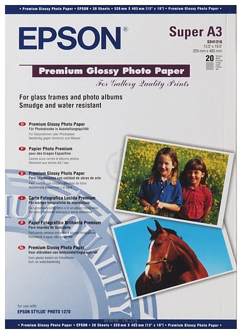 Фотографии Epson Premium Glossy Photo Paper A3+ 20 листов (C13S041316)