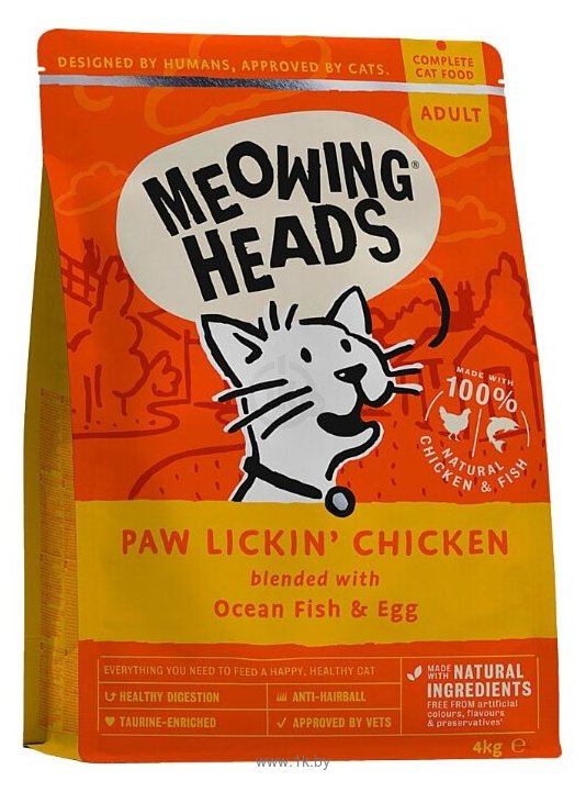 Фотографии Meowing Heads Paw Lickin' Chicken для взрослых кошек, с океанической рыбой и яйцом (4 кг)