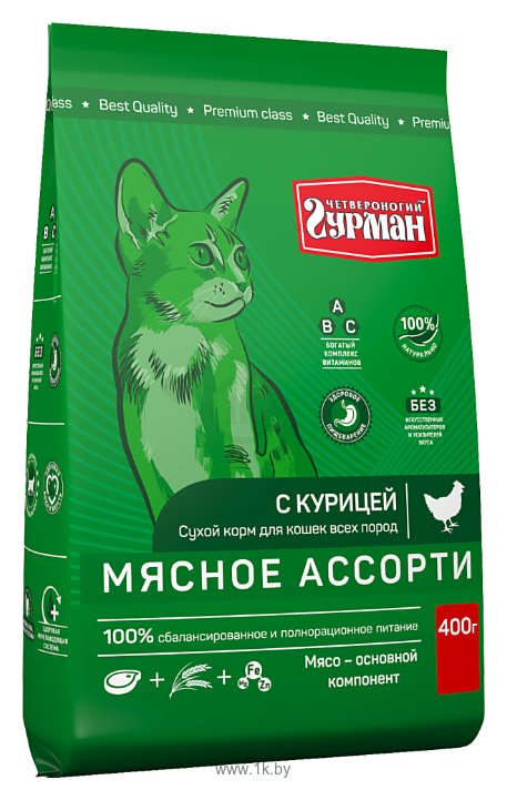 Фотографии Четвероногий Гурман Сухой корм для кошек Мясное ассорти с Курицей (0.4 кг)