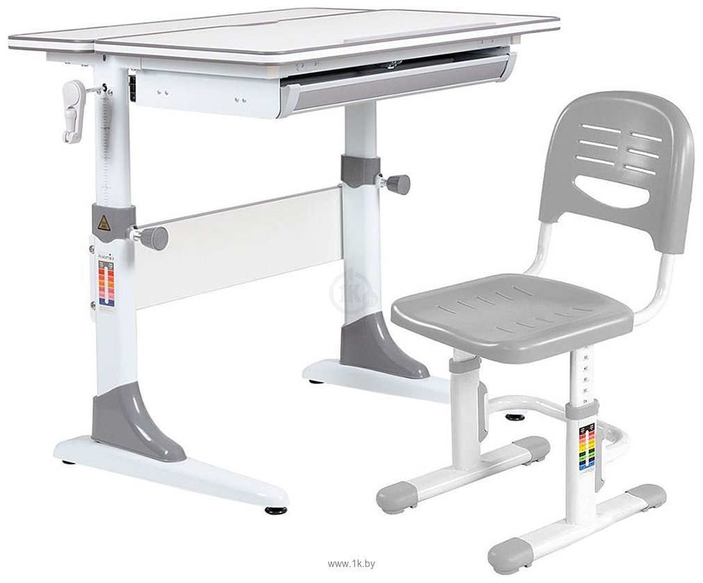 Фотографии Anatomica Study-80 + стул + выдвижной ящик с серым стулом Lux-01 (белый/серый)