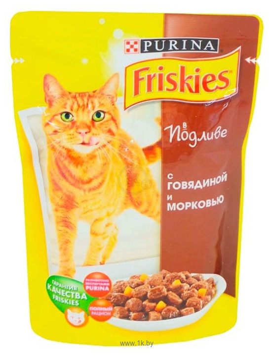 Фотографии Friskies Для взрослых кошек с говядиной и морковью в подливе (0.1 кг) 20 шт.