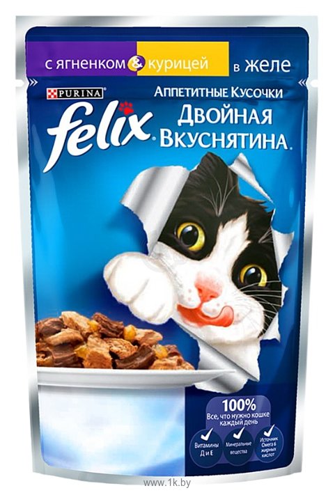 Фотографии Felix Аппетитные кусочки Двойная вкуснятина с Ягненком и курицей в желе (0.085 кг) 24 шт.