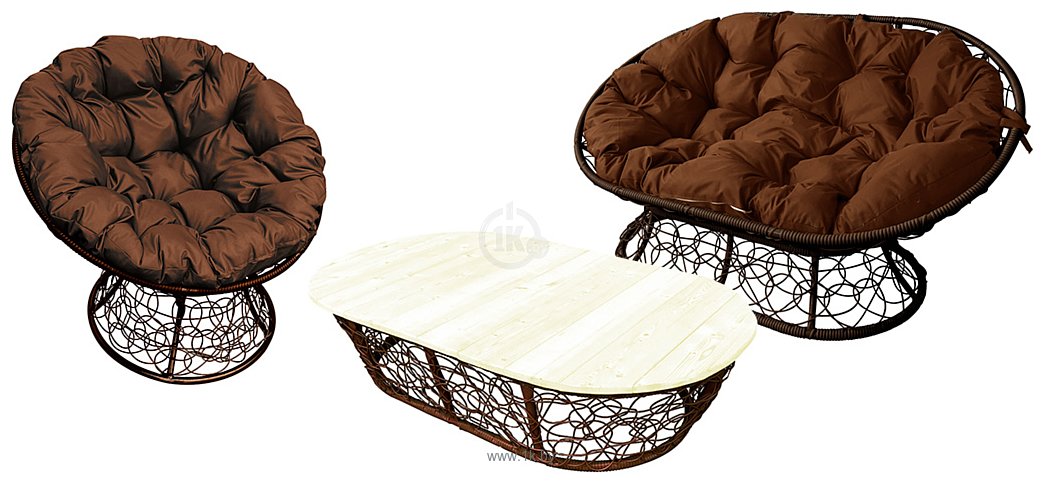 Фотографии M-Group Мамасан, Папасан, стол 12140205 (коричневый ротанг/коричневая подушка)