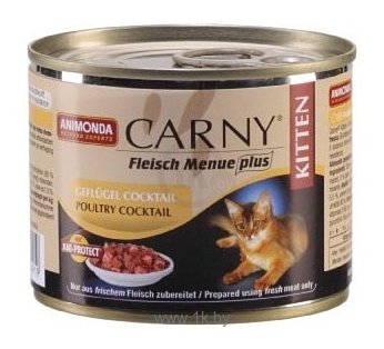 Фотографии Animonda Carny Fleisch Menue plus Kitten для котят коктейль с мясом домашней птицы (0.2 кг) 1 шт.