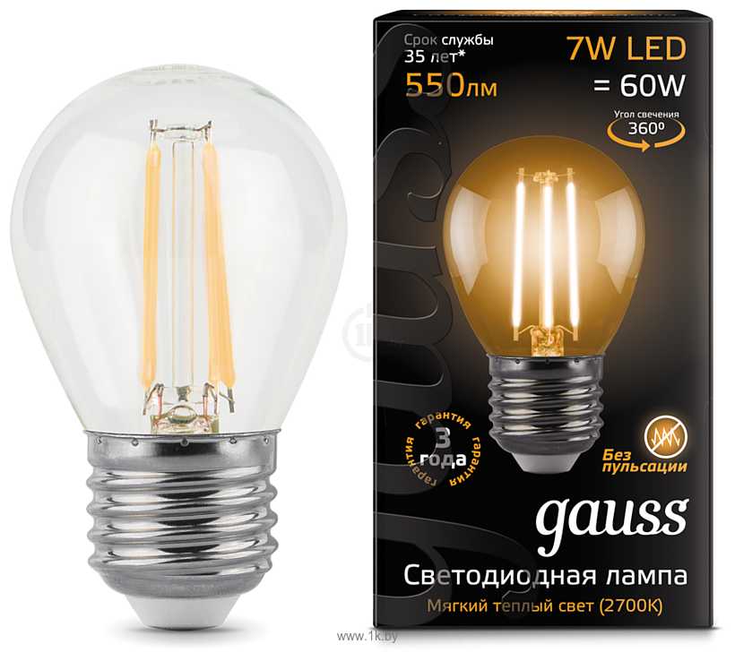 Фотографии Gauss LED Filament Globe 7W 2700K E27 105802107