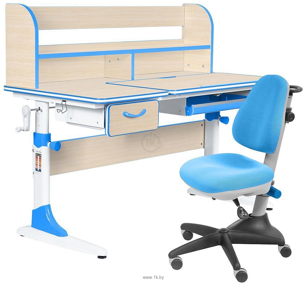 Фотографии Anatomica Study-120 Lux + надстройка + органайзер + ящик с голубым креслом Бюрократ KD-2 (клен/голубой)