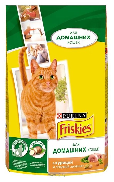 Фотографии Friskies Для домашних кошек с курицей и садовой зеленью (2 кг)