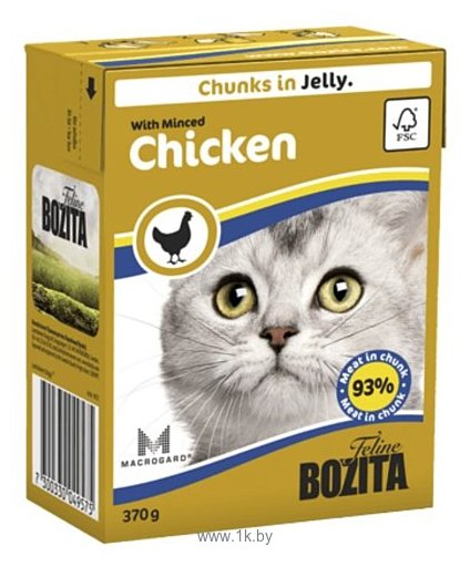 Фотографии Bozita Feline chunks in jelly with Minced Chicken (0.37 кг) 16 шт.