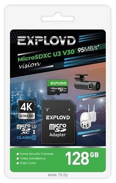Фотографии Exployd Vision microSDXC 128GB EX128GCSDXC10-U3-V30 (с адаптером)