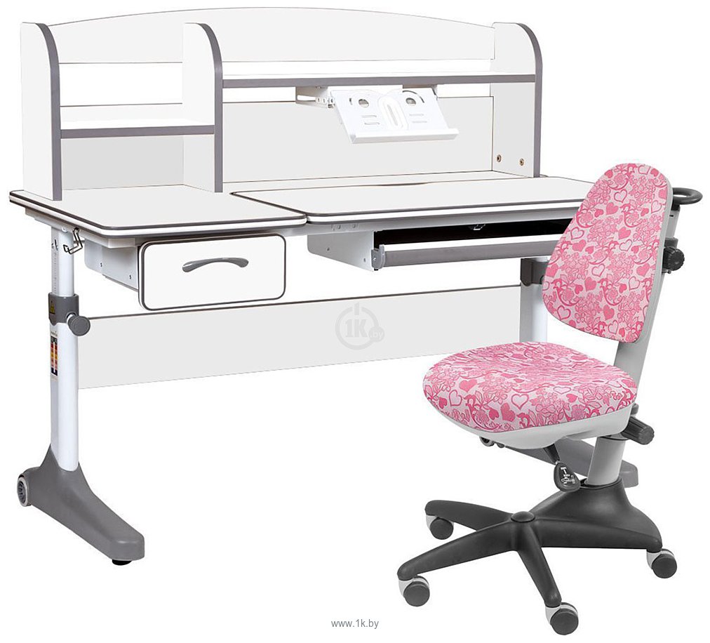 Фотографии Anatomica Uniqa + надстройка + подставка для книг с розовым креслом Бюрократ KD-2 с цветами и сердцами (белый/серый)