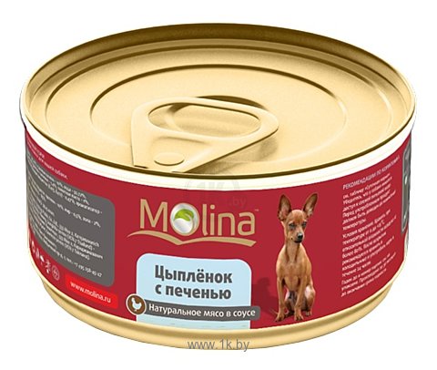 Фотографии Molina (0.085 кг) Консервы для собак Цыпленок с печенью в соусе