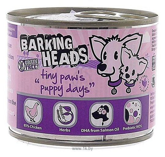 Фотографии Barking Heads (0.2 кг) 6 шт. Консервы для щенков мелких пород с курицей Щенячьи деньки