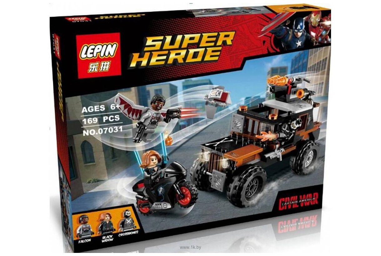 Фотографии Lepin Marvel 07031 Опасное ограбление Кроссбоунса аналог Lego 76050