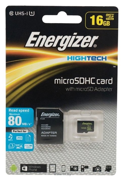 Фотографии Energizer microSDHC Class 10 UHS-I U1 80MB/s 16GB + SD adapter
