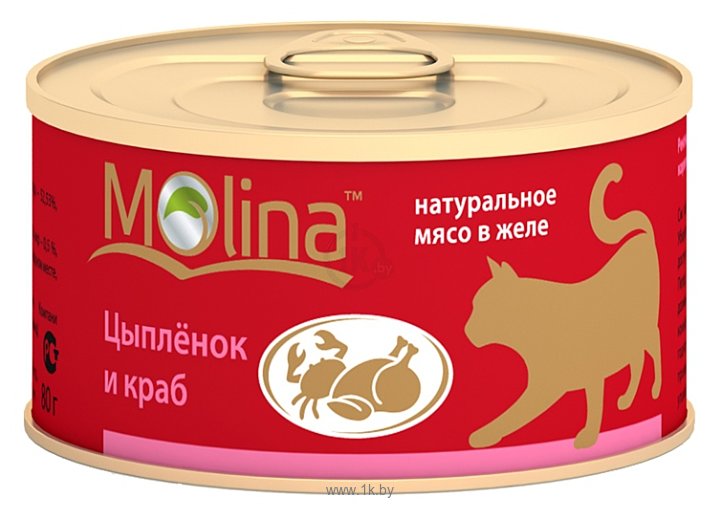 Фотографии Molina (0.08 кг) 12 шт. Консервы для кошек Цыпленок и краб