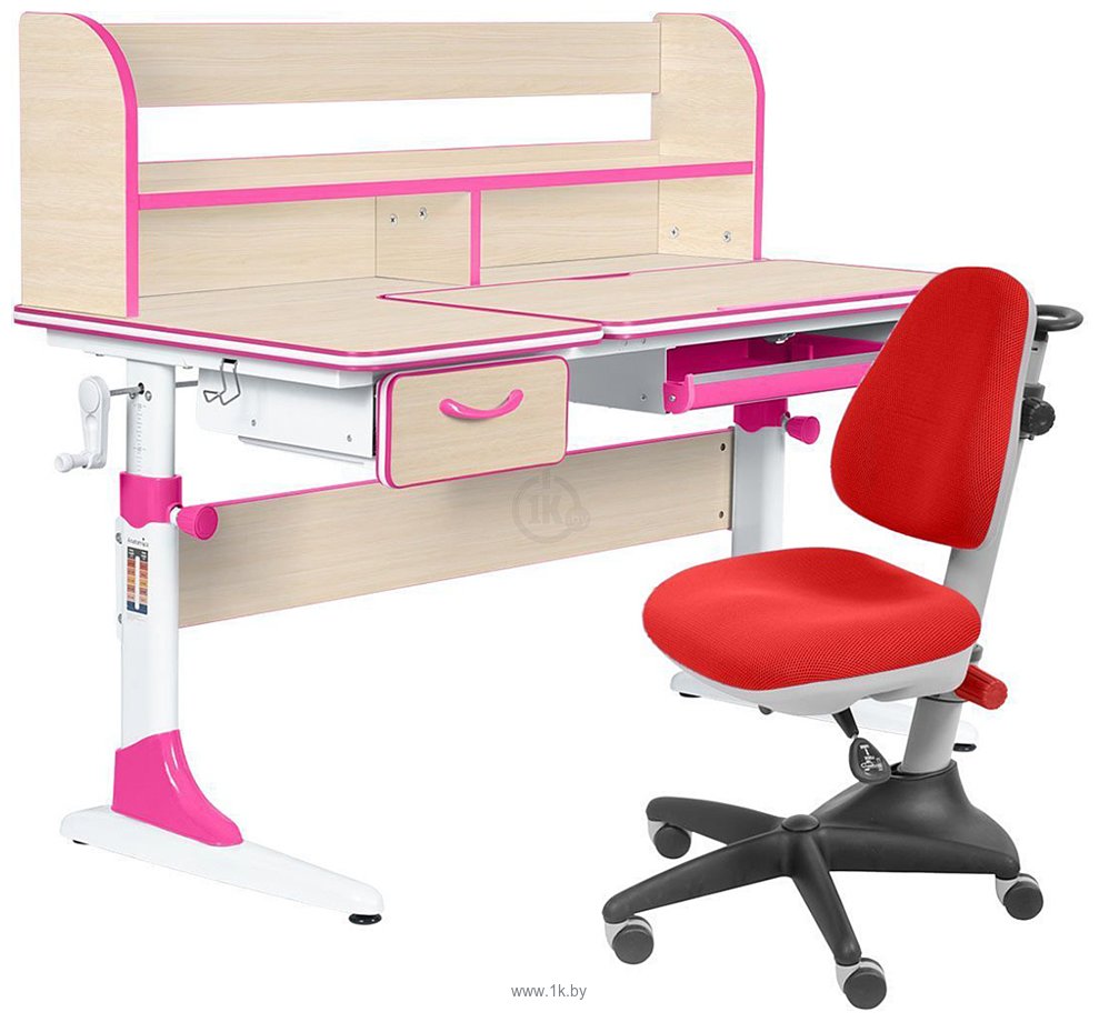 Фотографии Anatomica Study-120 Lux + надстройка + органайзер + ящик с красным креслом Бюрократ KD-2 (клен/розовый)