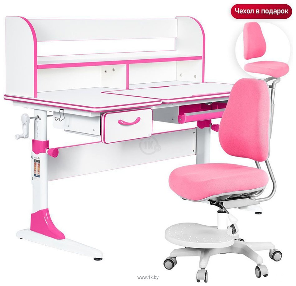 Фотографии Anatomica Study-120 Lux + надстройка + органайзер + ящик с розовым креслом Ragenta (белый/розовый)