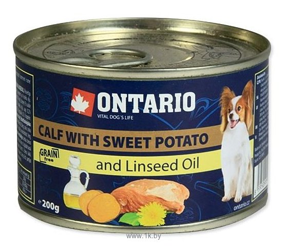 Фотографии Ontario (0.2 кг) 1 шт. Консервы Dog Calf, Sweetpotato, Dandelion and Linseed Oil