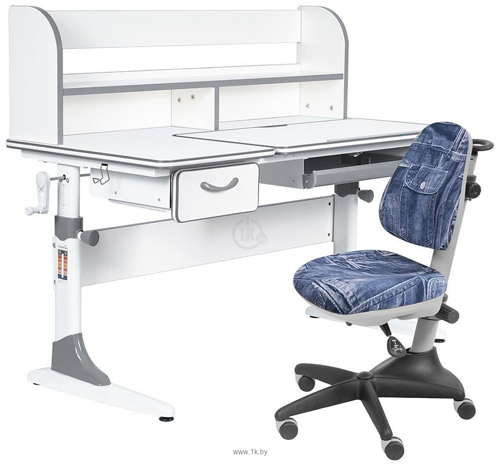 Фотографии Anatomica Study-120 Lux + надстройка + органайзер + ящик с креслом Бюрократ KD-2 джинса (белый/серый)