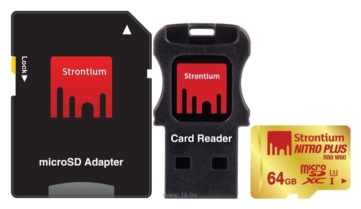 Фотографии Strontium NITRO PLUS microSDXC Class 10 UHS-I U3 64GB + SD adapter & USB Card Reader