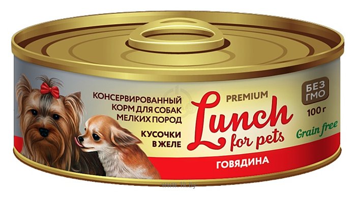 Фотографии Lunch for pets (0.1 кг) 1 шт. Консервы для собак мелких пород - Кусочки в желе: Говядина