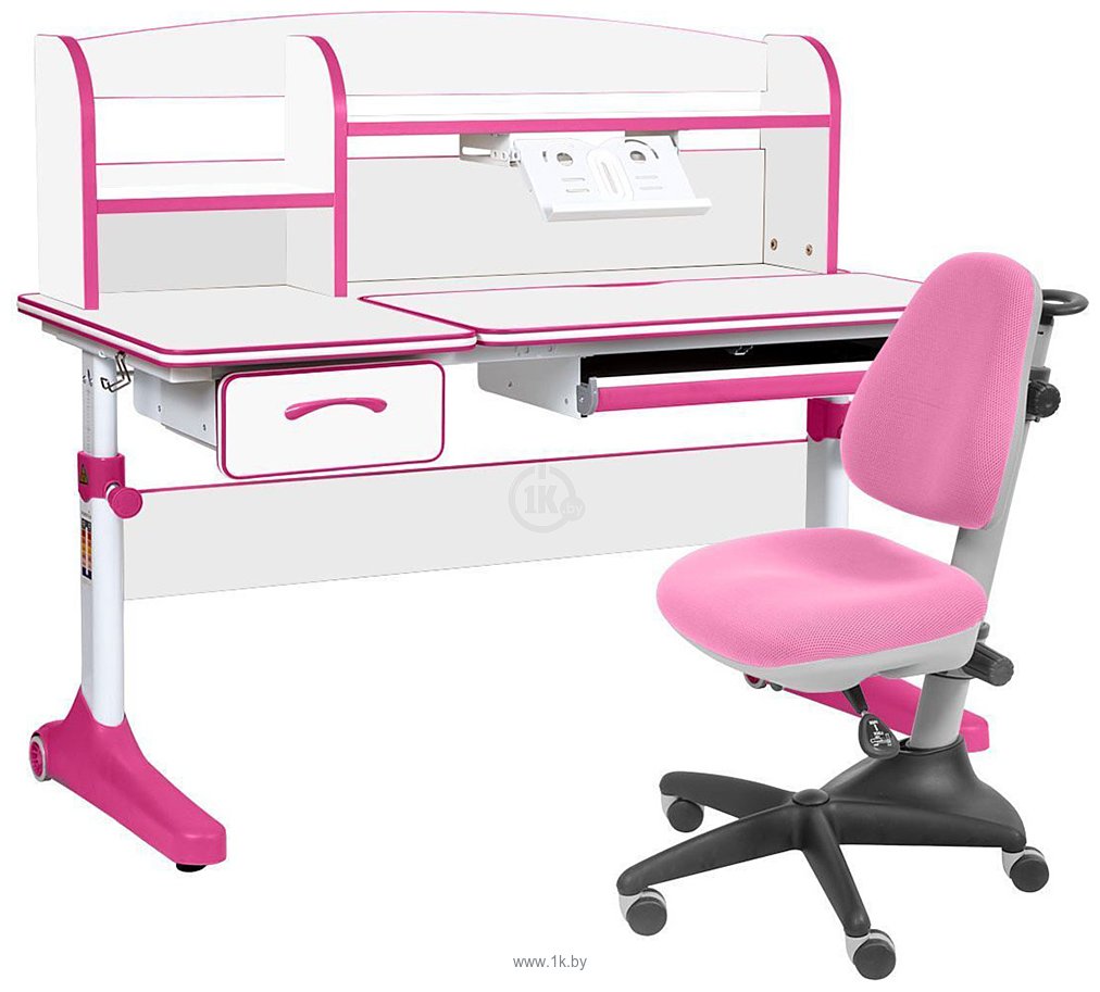 Фотографии Anatomica Uniqa + надстройка + подставка для книг с розовым креслом Бюрократ KD-2 (белый/розовый)