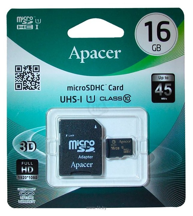 Фотографии Apacer microSDHC Class 10 UHS-I U1 (R45 MB/s) 16GB + SD adapter