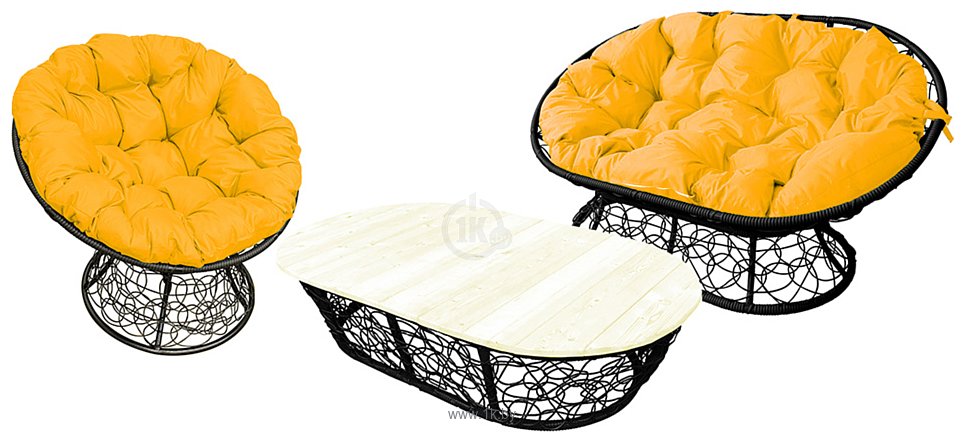 Фотографии M-Group Мамасан, Папасан и стол 12140411 (черный ротанг/желтая подушка)