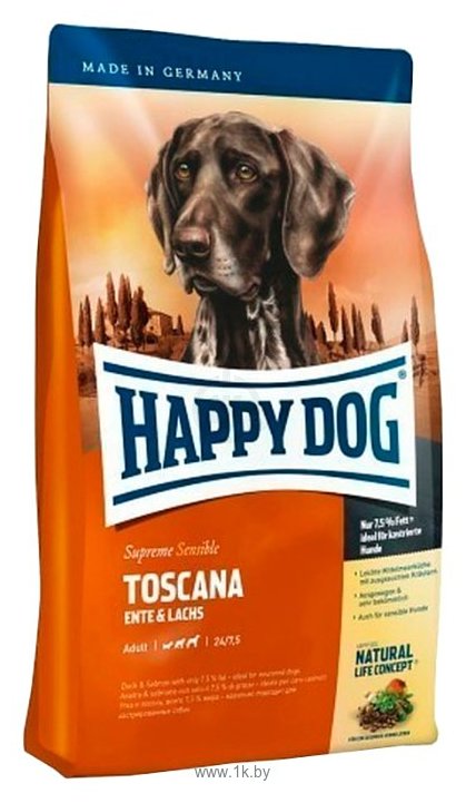 Фотографии Happy Dog (1 кг) Supreme Sensible - Toscana с уткой и лососем