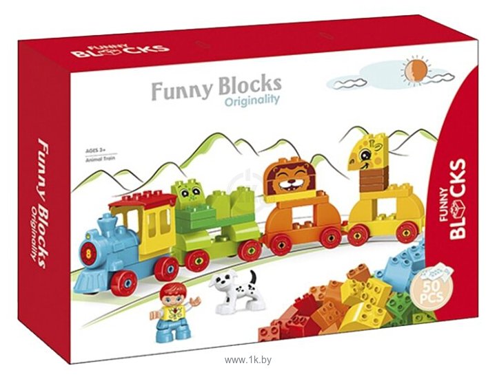 Фотографии Kids home toys Funny Blocks JY236705 Паровоз с животными