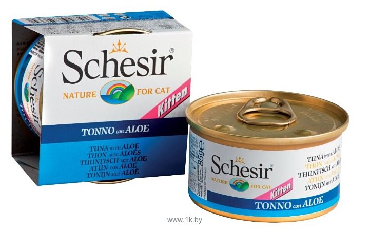 Фотографии Schesir (0.085 кг) 1 шт. Кусочки в желе. Тунец с алоэ. Консервы для котят