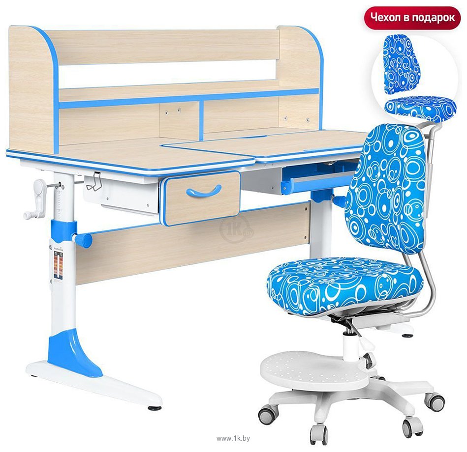Фотографии Anatomica Study-120 Lux + надстройка + органайзер + ящик с голубым креслом Ragenta с пузырями (клен/голубой)
