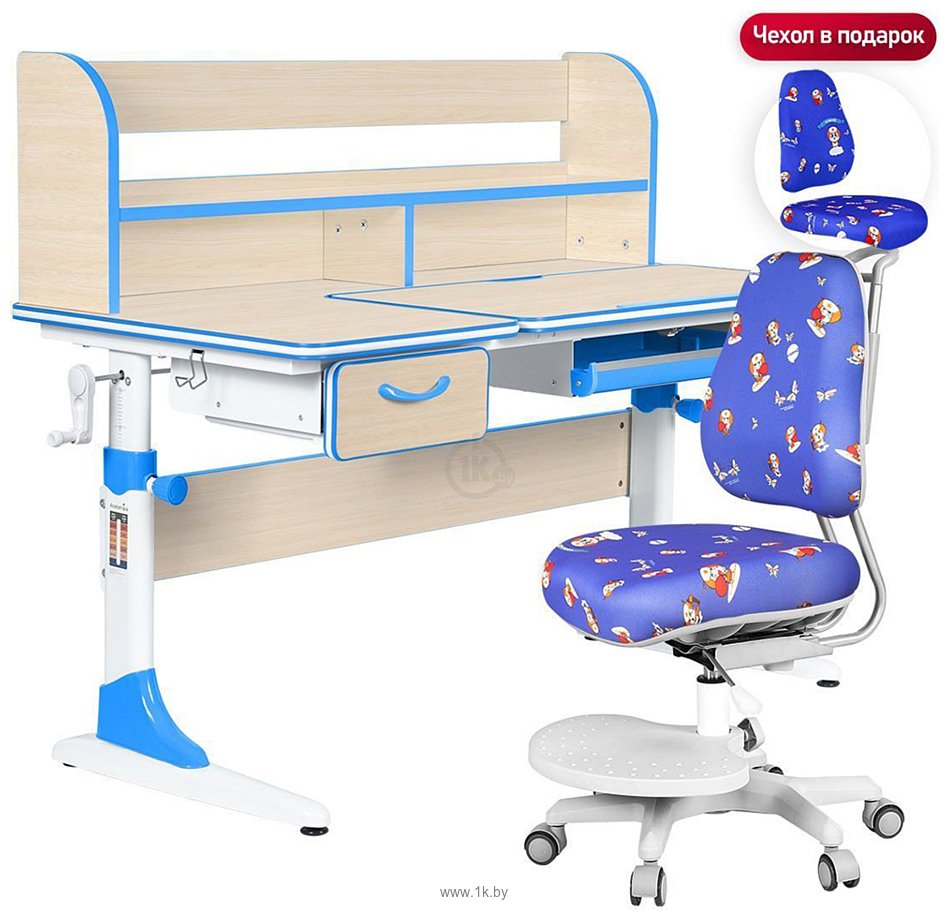 Фотографии Anatomica Study-120 Lux + надстройка + органайзер + ящик с синим креслом Ragenta с роботами (клен/голубой)