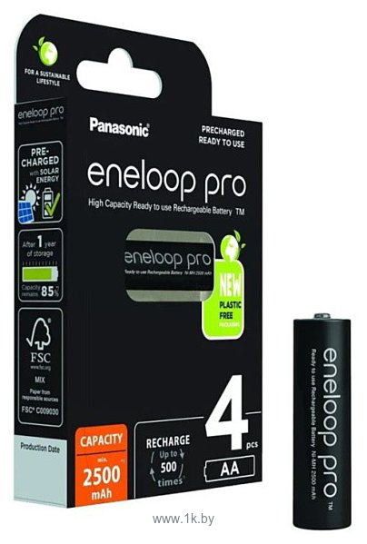 Фотографии Panasonic Eneloop Pro AA 2500 mAh 4 шт. (BK-3HCDE/4BE)