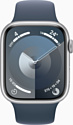 Apple Watch Series 9 45 мм (алюминиевый корпус, серебристый/грозовой синий, спортивный силиконовый ремешок M/L)