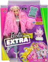 Barbie Extra Doll 3 in Pink Coat with Pet Unicorn-Pig GRN28