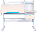 Anatomica Genius + надстройка + выдвижной ящик + подставка для книг с креслом Бюрократ KD-2 цвета джинса (клен/голубой)