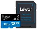 Lexar microSDXC Class 10 UHS Class 3 A2 V30 633x 512GB + SD adapter