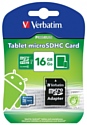 Verbatim Tablet microSDHC Class 10 UHS-1 16GB + SD adapter