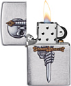 Zippo Brushed Chrome Sword Skull Design 49488