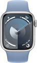 Apple Watch Series 9 41 мм (алюминиевый корпус, серебристый/зимний синий, спортивный силиконовый ремешок S/M)